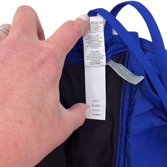 La Blanca Island Goddess Multi Strap Cross Back Blue One Piece Swimsuit Size 4 - Picture 8 of 9